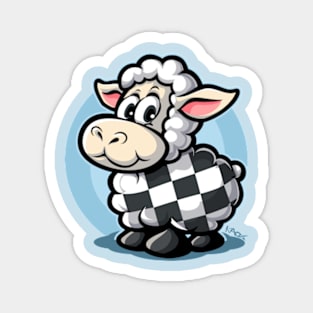 checkered pattern racing flag cartoon sheep Magnet