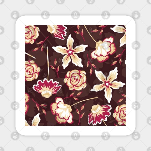 Brown background with flowers Magnet by Flower Queen