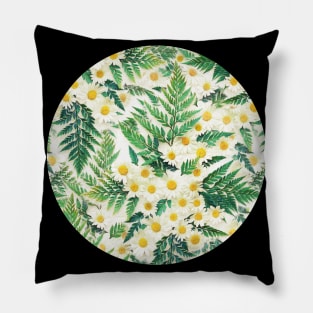 Textured Vintage Daisy and Fern Pattern Pillow