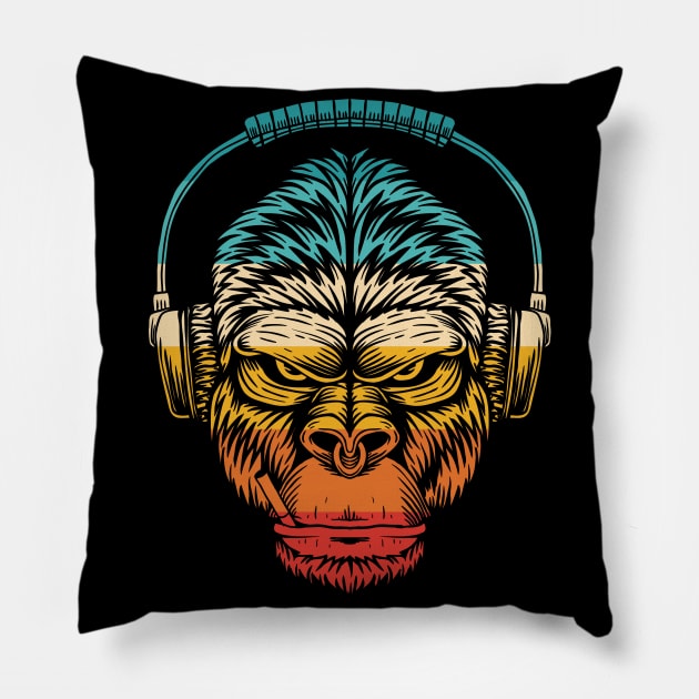 Monkey Music Retro Pillow by Rise And Design