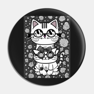 Beautiful Black and White Cat Illustration - Modern Art Pin
