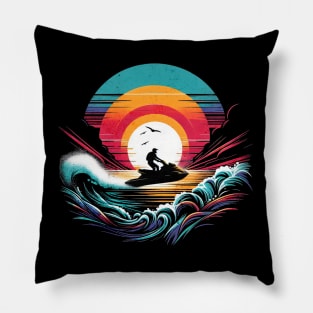 Retro Sunset Jetski Design Pillow