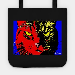 ANGRY CAT POP ART - RED YELLOW BLACK BLUE Tote