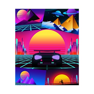 80s Retrowave futuristic car driving T-Shirt