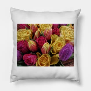 mixed flowers of bright colours in this glowing bouquet Pillow