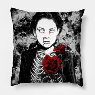 Gothic Skeleton Dead Girl with red rose - Dark manga art Emo Pillow
