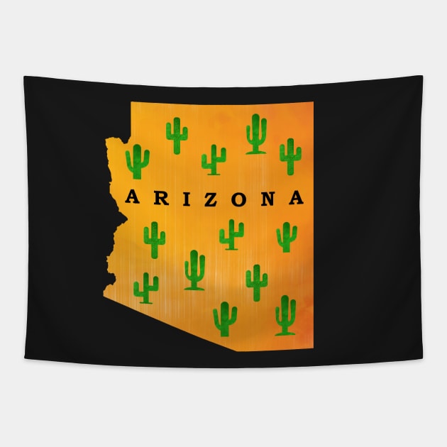 Arizona State Map with Sunset Sky and Cactus Tapestry by Star58
