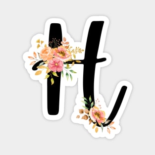 Letter H With Watercolor Floral Wreath Magnet