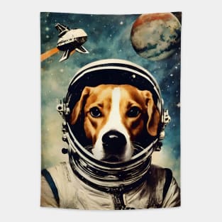 Astronaut Dog in Space Vintage Surreal Collage Art Tapestry