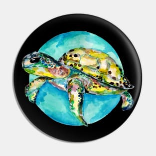 Sea Turtle Blue Circle Watercolor Pin