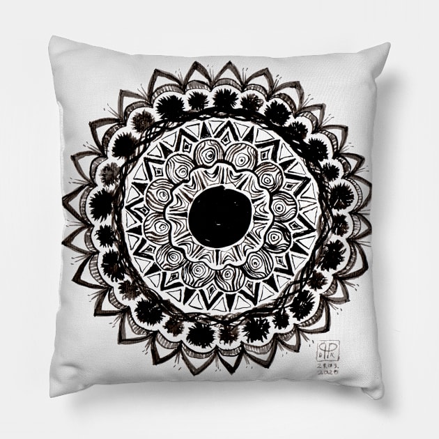 Black and white wacky mandala Pillow by Pragonette