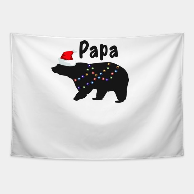 Papa Bear Shirt Christmas Pajamas Matching Santa Hat Lights Tapestry by adrinalanmaji