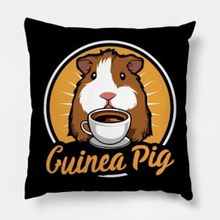 printed design of a guinea pig sipping a cup of coffee, cute cartoon style(1) Pillow