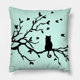 Cat sitting on tree Pillow