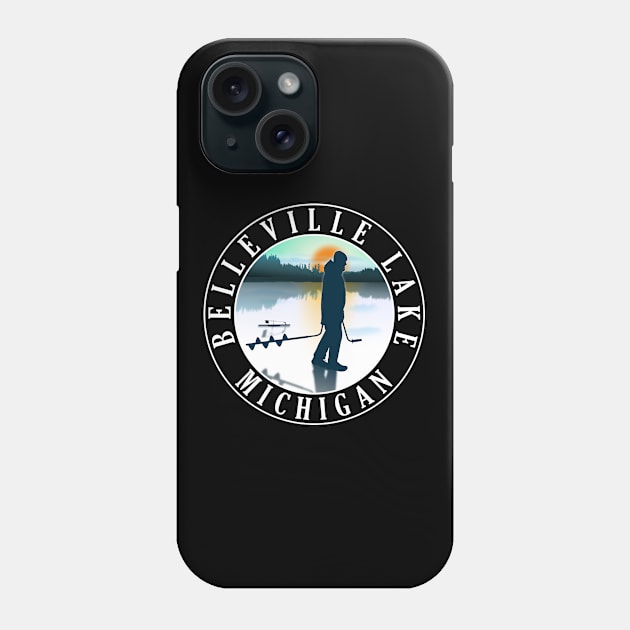 Belleville Lake Ice Fishing Michigan Sunset Phone Case by BirdsEyeWorks