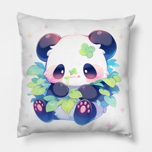 OMG! Cute Panda holding a clover Pillow