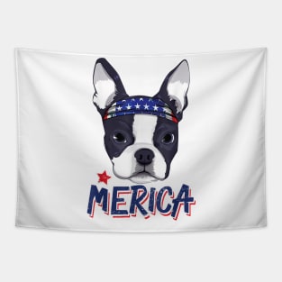 Boston Terrier Merica Bandana USA Flag 4th Of July Tapestry