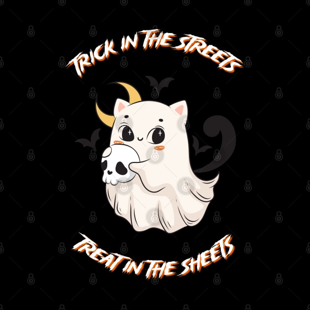 Cat Ghost Print: Cute Halloween Kitty in a Sheet | Spooky Halloween Decor for Cat Lovers by New Otaku 64