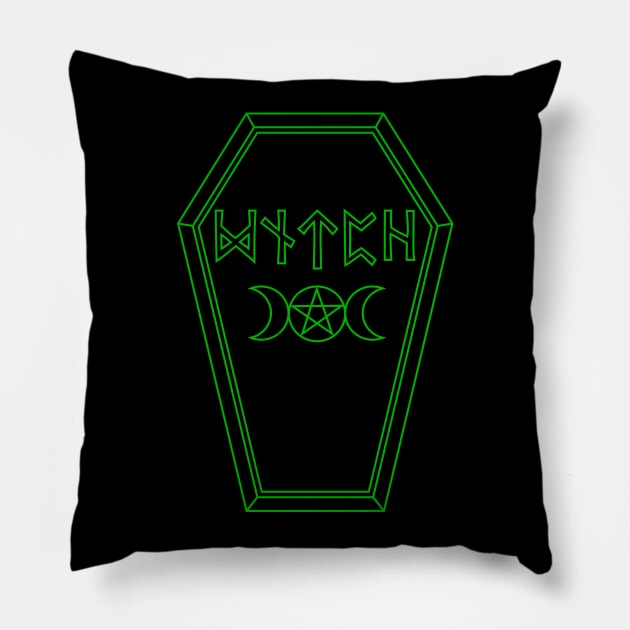 Witch Coffin Green Pillow by RavenWake