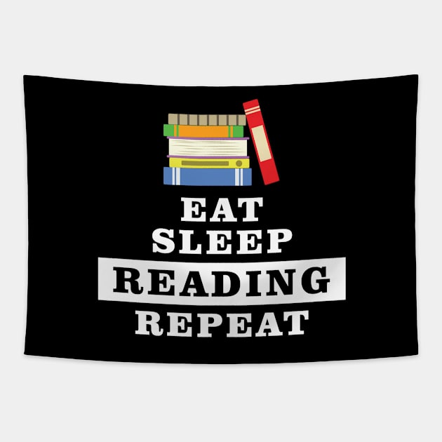 Eat Sleep Reading Repeat - Funny Quote Tapestry by DesignWood Atelier