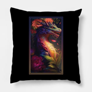 Dragon Vibrant Tropical Flower Tall Digital Oil Painting Portrait 2 Pillow