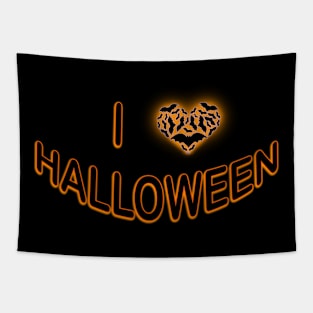 I Love Halloween (Batty Love Heart) Orange Tapestry