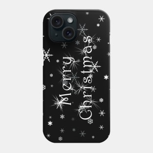 Merry Christmas & Snowflakes on Black Phone Case