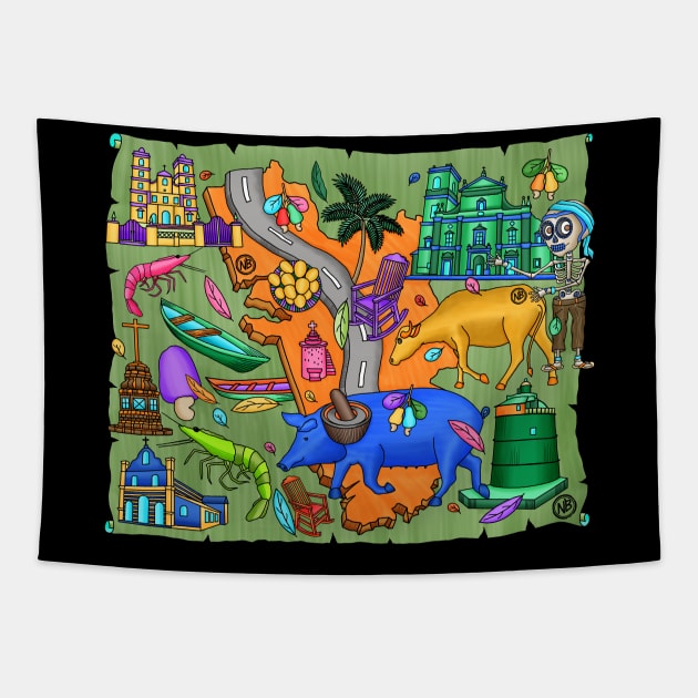 Cute Skeleton - Día De Los Muertos - Goa - Doodle Village Life - Tapestry by Scriptnbones