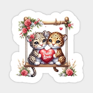 Valentine Cheetah Couple On Swing Magnet