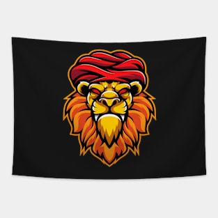 Illustration lion guru character design Tapestry