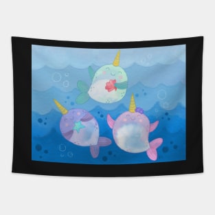 Playful Cute Narwhals Tapestry