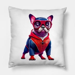 Super Frenchie: Red and Blue Hoodie Version 3 Pillow