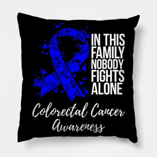 Family Support Dark Blue Ribbon Colorectal Cancer Awareness Pillow