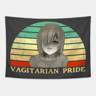 Vagitarian Pride - Lesbian Anime Pun - Retro Sunset Tapestry