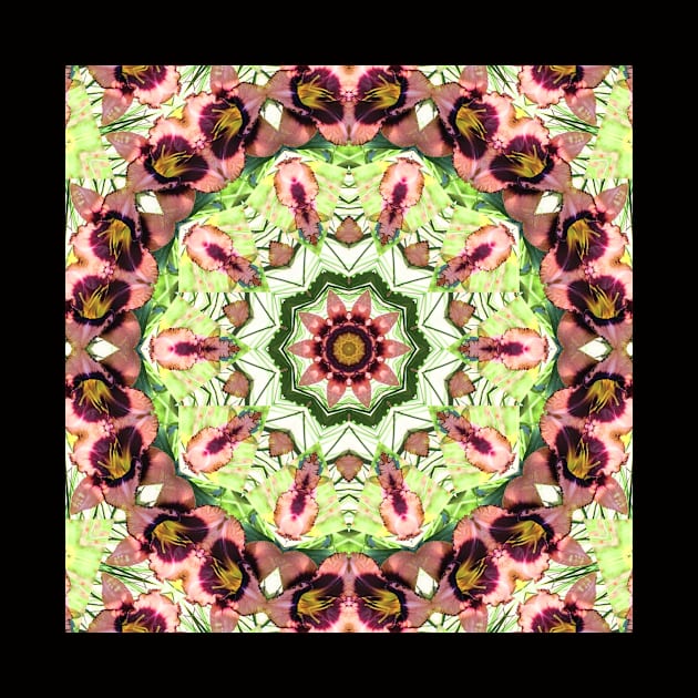 Mandala Kaleidoscope in Water Color Look Shades of Greens and Reds by Crystal Butterfly Creations