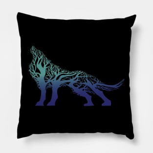 Wolf tree blend cute cool colorful Pillow