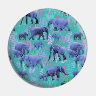 Sweet Elephants in Bright Teal, Pink and Purple Pin