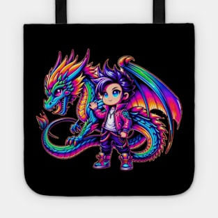 Chibi Boy Drago 80s Airbrush Neon Retro Anime Kawaii Tote