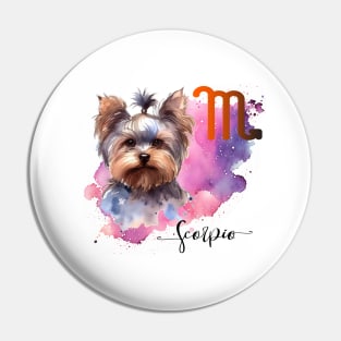 Scorpio Zodiac Sign Cute Yorkie Yorkshire Terrier Watercolor Art Pin