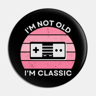 I'm not old, I'm Classic | Game Controller | Retro Hardware | Vintage Sunset | Gamer Girl | '80s '90s Video Gaming Pin