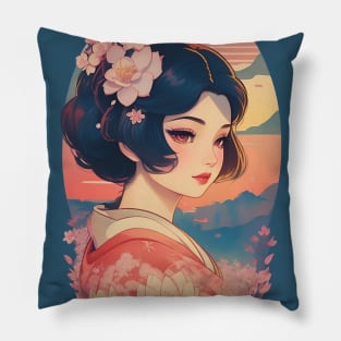 Vintage Japanese Lotus illustration Pillow