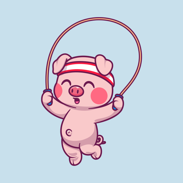 Cute Pig Playing Skipping Rope Cartoon by Catalyst Labs