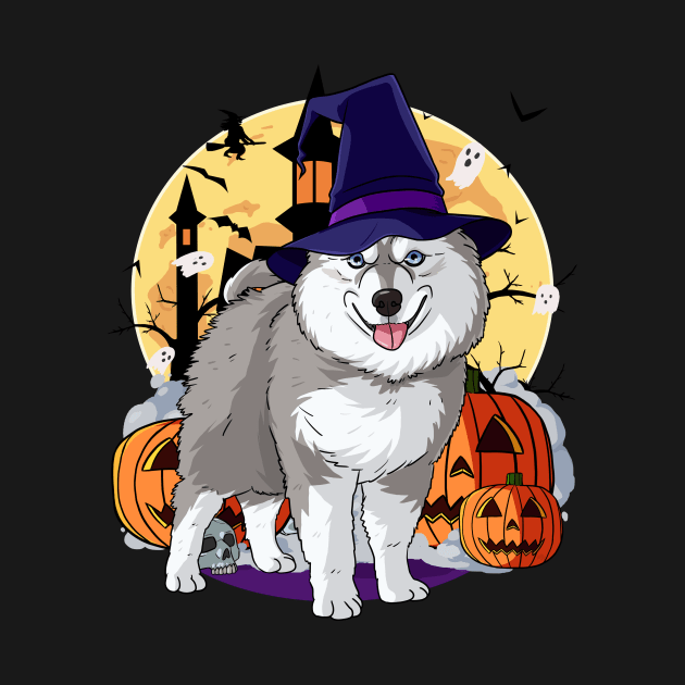 Pomsky Happy Halloween Witch Pumpkin by Noseking