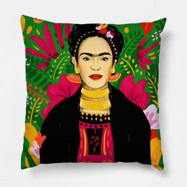 Frida Kahlo Flower Power by Cindy Rose Studio Pillow by cindyrosestudio