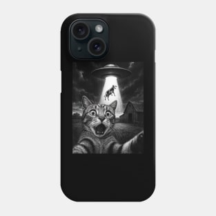 Cat Selfie With Alien And Cow - Funny Cat Ufo Phone Case