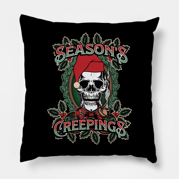 Seasons Creepings Funny Goth Christmas Skull Santa Pillow by PUFFYP