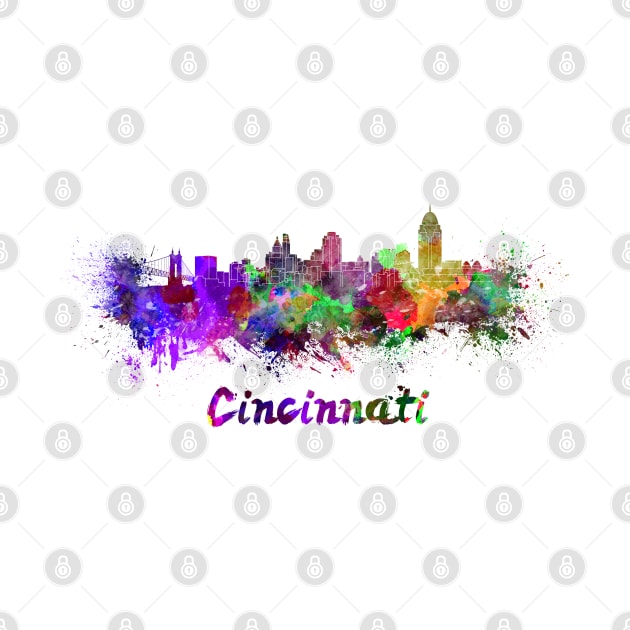 Cincinnati skyline in watercolor by PaulrommerArt