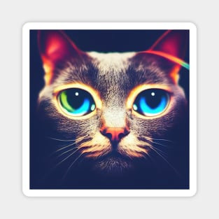 Up Close And Personal - Big Blue Eyed Cat Photorealistic Portrait Magnet