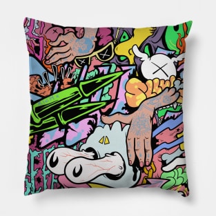 Colorful Slluks montage graffiti illustration Pillow