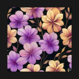 Purple and Yellow Flowers - Floral Design T-Shirt